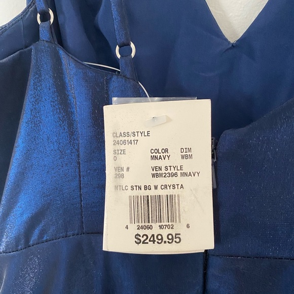 V-Neck Satin Ball Gown with Crystal Strap Details - Picture 5 of 6